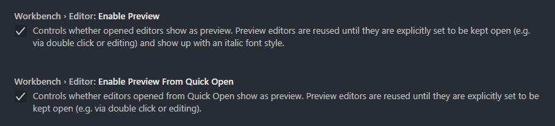 VSCode Preview Mode settings